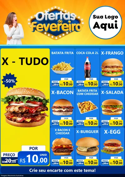 Modelo de Encarte para Encarte A4 Vertical com o tema Ofertas de Fevereiro para Hamburgueria