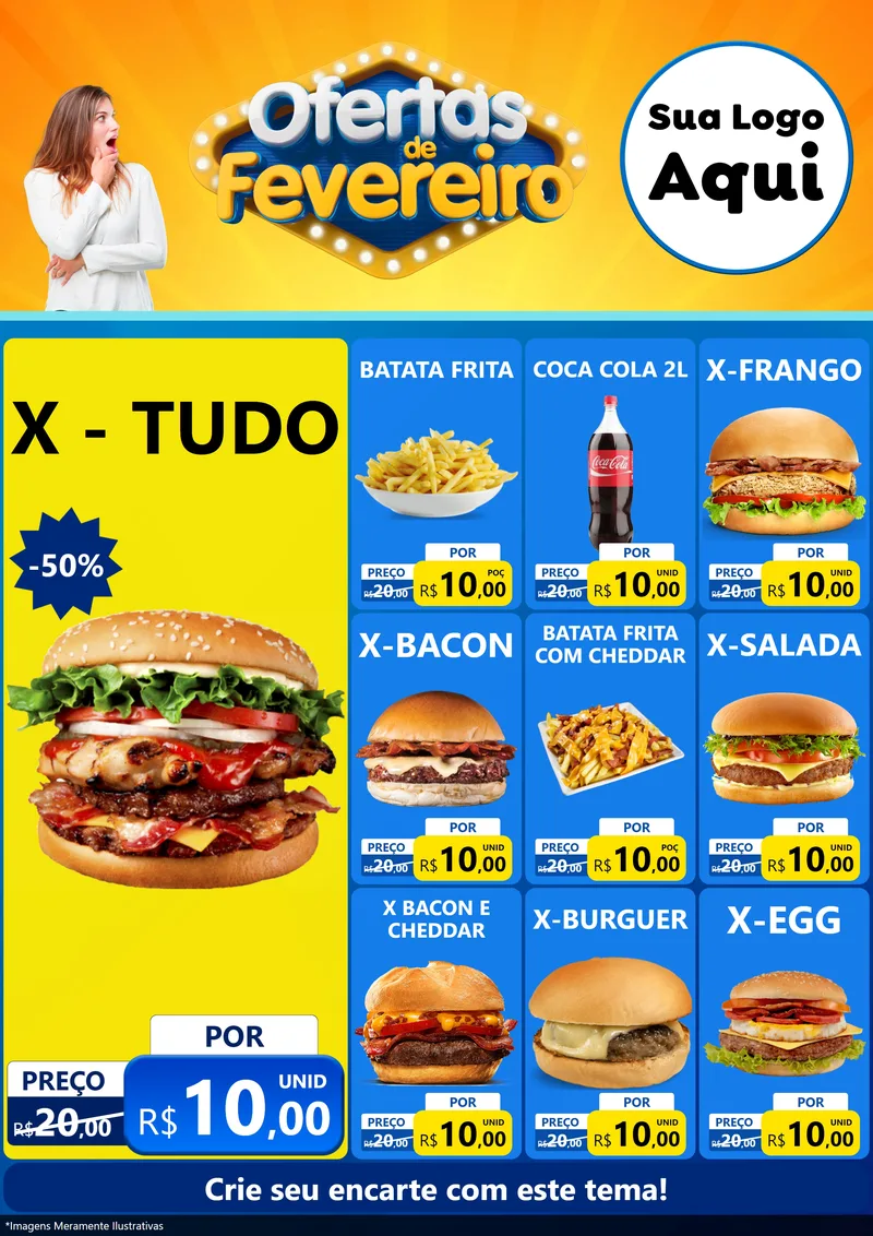 Modelo de Encarte para Encarte A4 Vertical com o tema Ofertas de Fevereiro para Hamburgueria