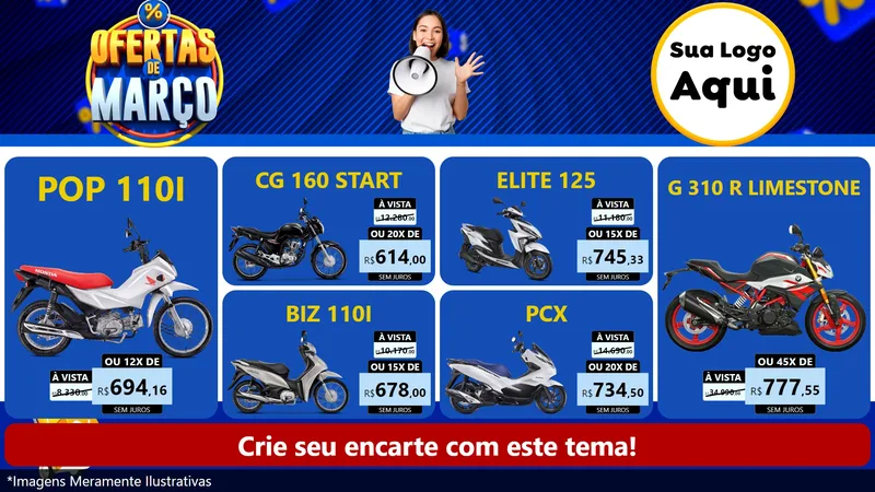 Modelo de TV para TV Horizontal com o tema Ofertas de Março para Concessionaria de Motos