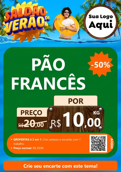 Modelo de Cartaz para Cartaz A4 Vertical com o tema Saldão de Verão para Padaria