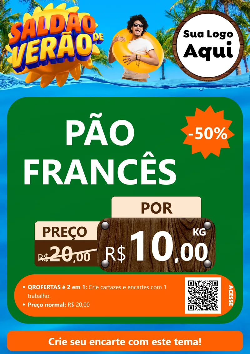 Modelo de Cartaz para Cartaz A4 Vertical com o tema Saldão de Verão para Padaria