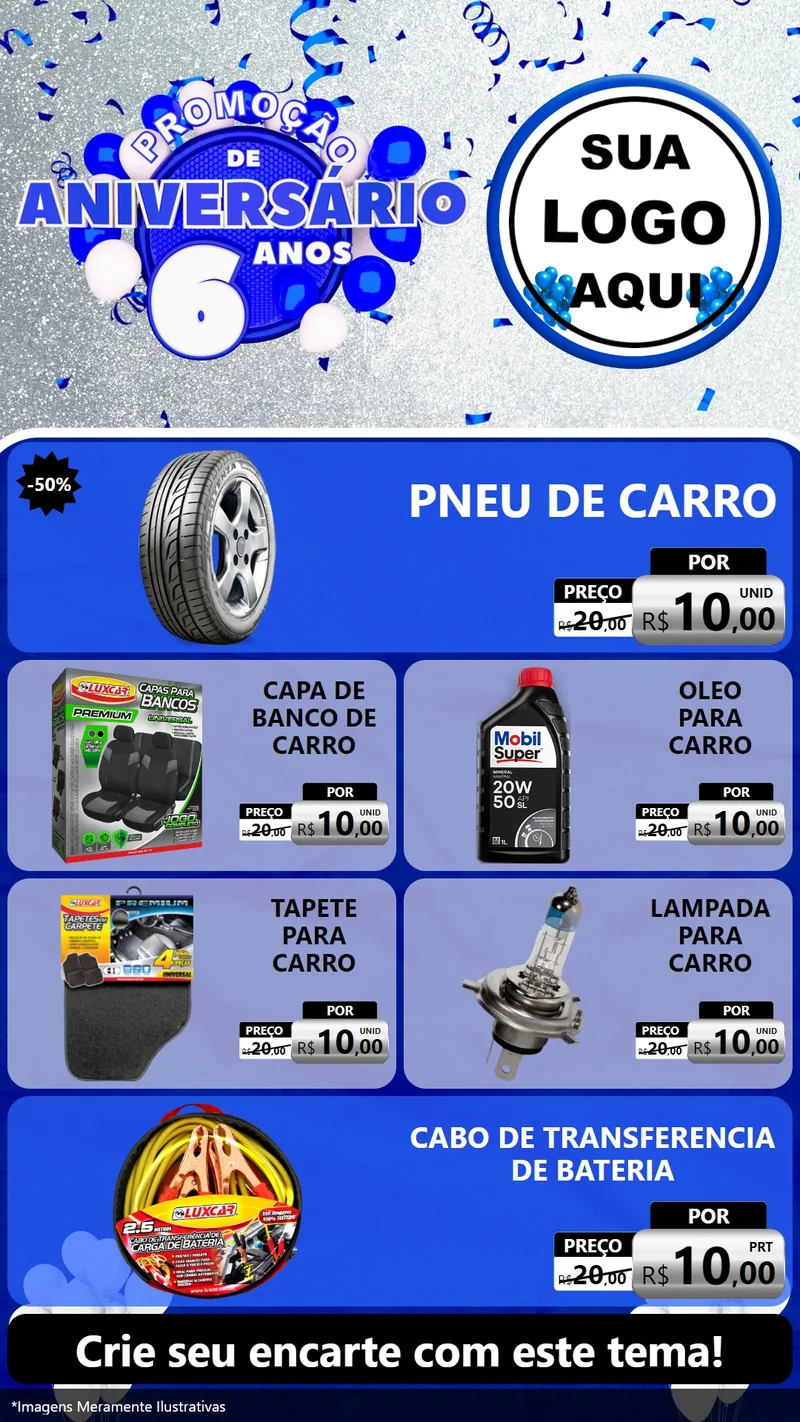 Modelo de TV para TV Vertical com o tema Promoção de Aniversário - 6 Anos para Auto peças