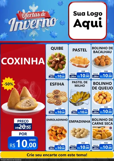Modelo de Encarte para Encarte A4 Vertical com o tema Ofertas de Inverno para Salgadaria
