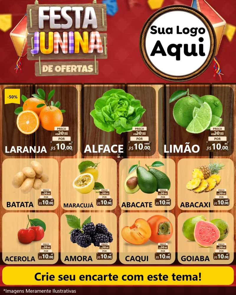 Modelo de Rede Social para Feed Instagram com o tema Festa Junina de Ofertas para Hortifrúti