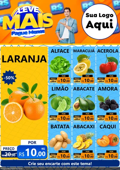 Modelo de Encarte para Encarte A4 Vertical com o tema Leve Mais, Pague Menos para Hortifrúti