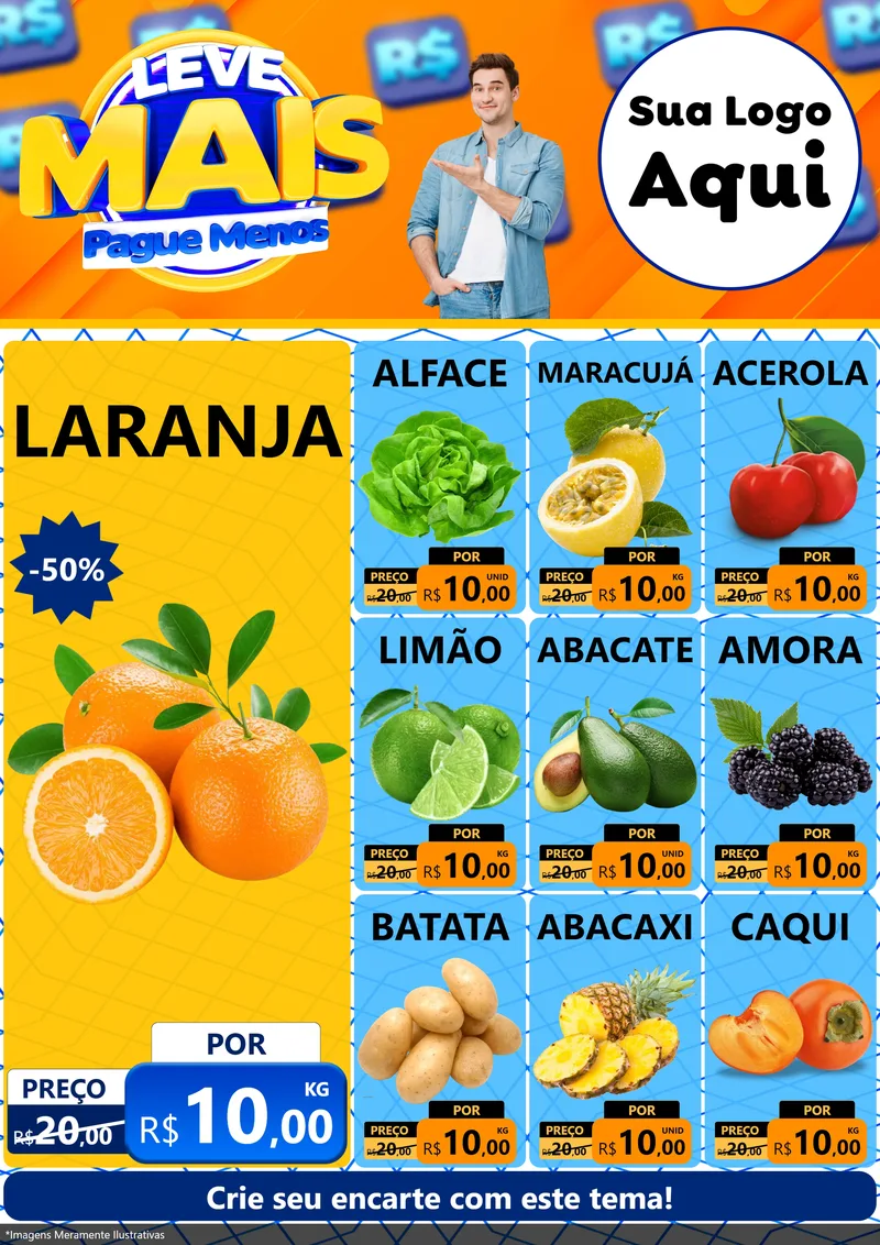 Modelo de Encarte para Encarte A4 Vertical com o tema Leve Mais, Pague Menos para Hortifrúti