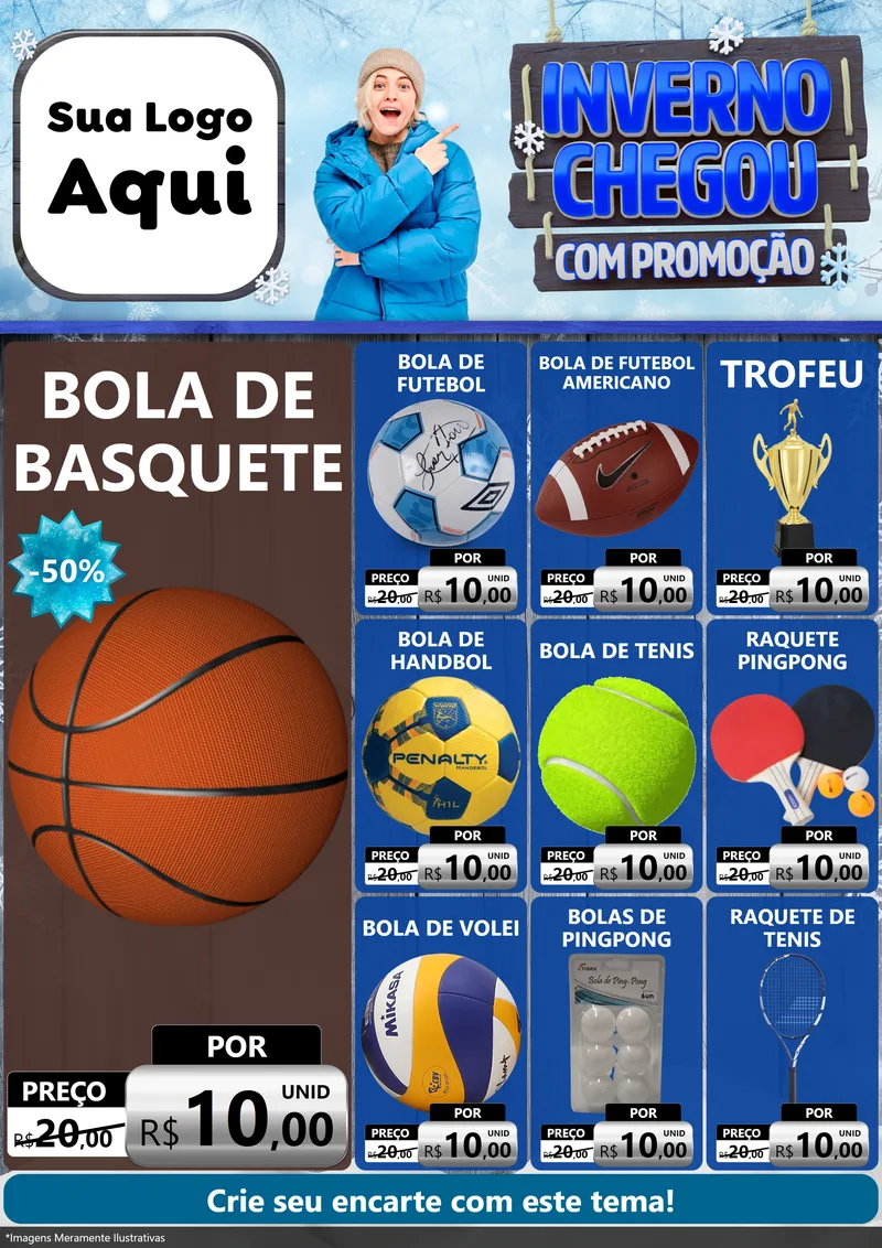 Modelo de Encarte para Encarte A4 Vertical com o tema Inverno Chegou Com Promoção para Artigos Esportivos