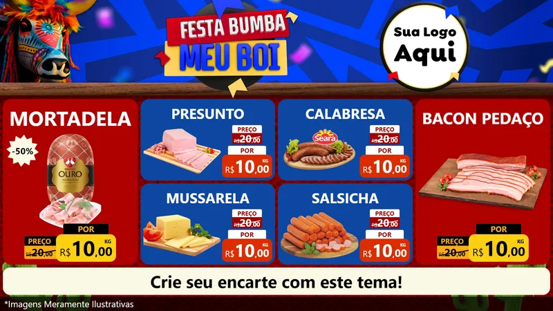 Modelo de TV para TV Horizontal com o tema Festa Bumba meu Boi para Frios e Laticínios