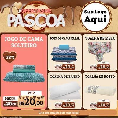 Modelo de Rede Social para Feed Facebook com o tema Ofertas de Páscoa para Cama, Mesa e Banho