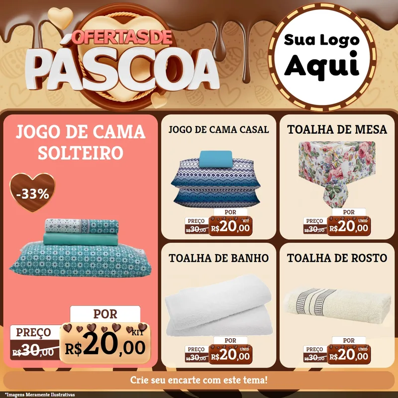 Modelo de Rede Social para Feed Facebook com o tema Ofertas de Páscoa para Cama, Mesa e Banho
