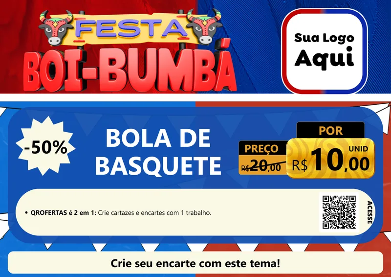 Modelo de Cartaz para Cartaz A4 Horizontal com o tema Festa Boi Bumbá para Artigos Esportivos