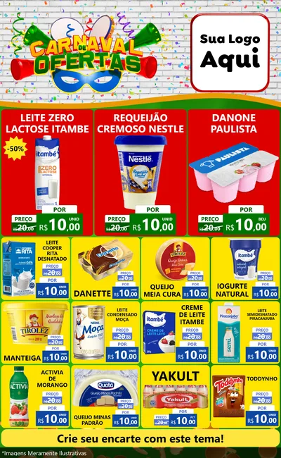 Modelo de Encarte para Encarte Grande com o tema Carnaval de Ofertas para Frios e Laticínios