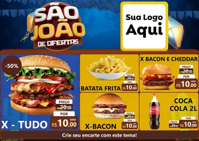 Modelo de Encarte para Encarte A4 Horizontal com o tema São João Ofertas Imbatíveis! - Junina para Hamburgueria