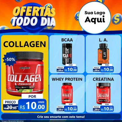 Modelo de Rede Social para Feed Facebook com o tema Ofertas Todo Dia para Suplementos alimentares