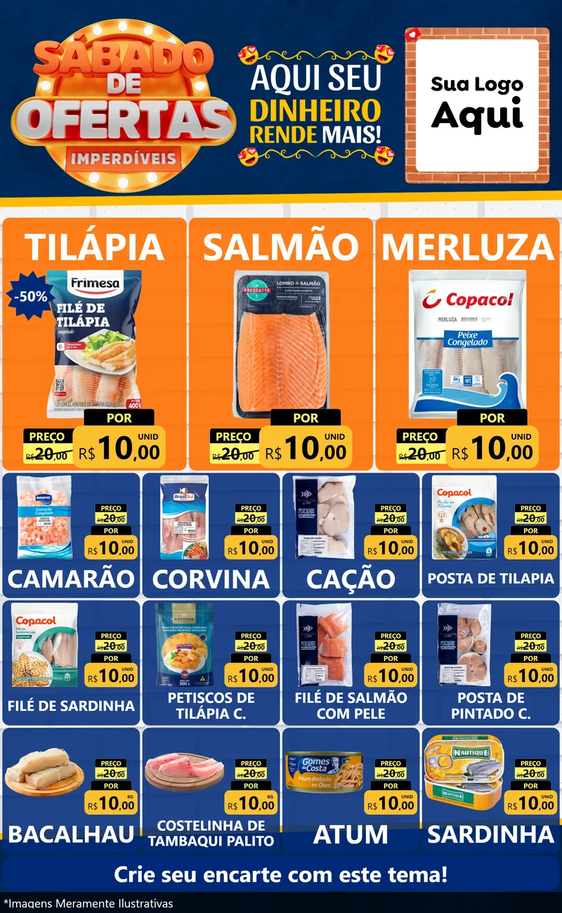 Modelo de Encarte para Encarte Grande com o tema Sábado de Ofertas Imperdíveis para Peixaria