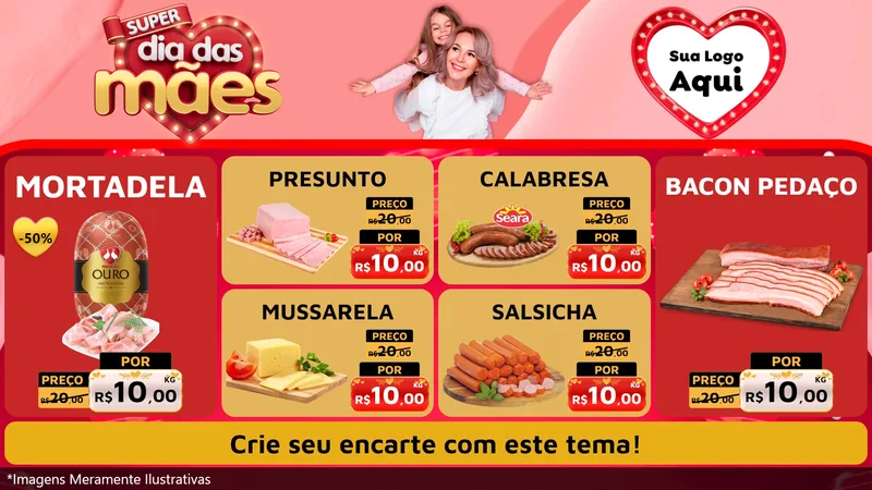 Modelo de TV para TV Horizontal com o tema Super Dia Das Mães para Frios e Laticínios
