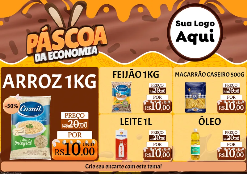 Modelo de Encarte para Encarte A4 Horizontal com o tema Páscoa da Economia para Supermercado