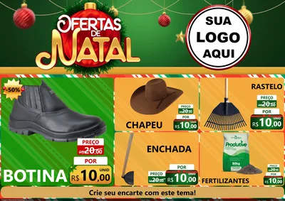 Modelo de Encarte para Encarte A4 Horizontal com o tema Ofertas de Natal para Agropecuária
