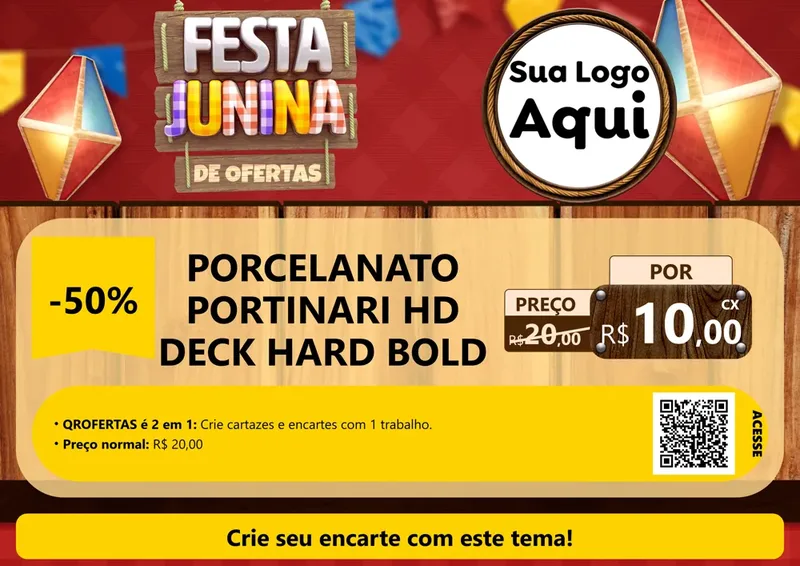 Modelo de Cartaz para Cartaz A4 Horizontal com o tema Festa Junina de Ofertas para Pisos e revestimentos
