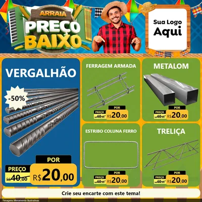 Modelo de Rede Social para Feed Facebook com o tema Arraiá de Preço Baixo - Junina para Ferragens