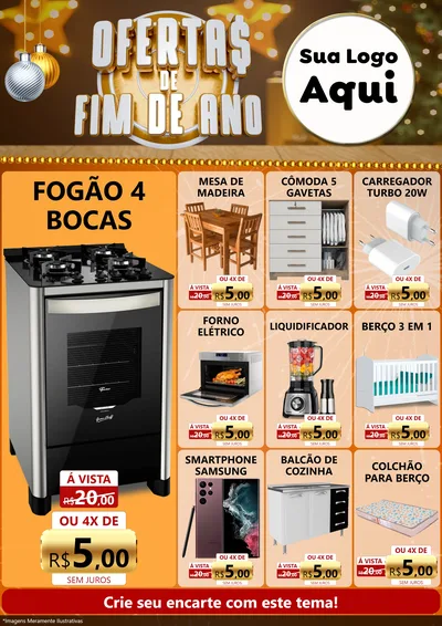 Modelo de Encarte para Encarte A4 Vertical com o tema Ofertas de Fim de Ano para Móveis e Eletro