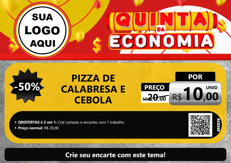 Modelo de Cartaz para Cartaz A4 Horizontal com o tema Quinta da Economia para Pizzaria
