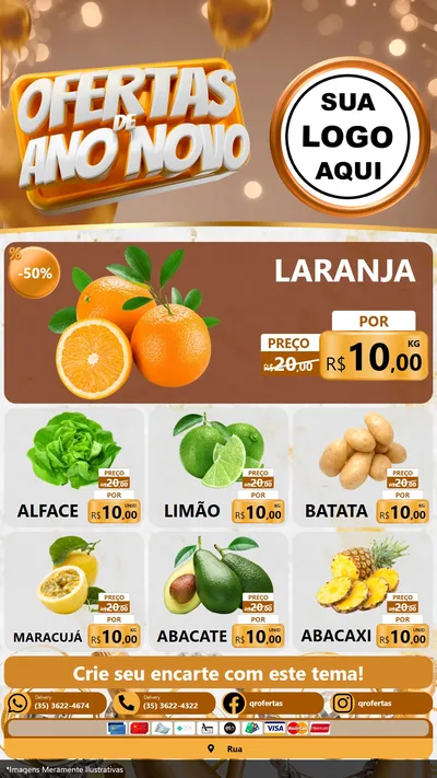 Modelo de Rede Social para Stories com o tema Ofertas de Ano Novo para Hortifrúti