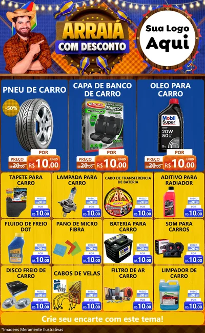 Modelo de Encarte para Encarte Grande com o tema Arraiá Com Desconto para Auto peças