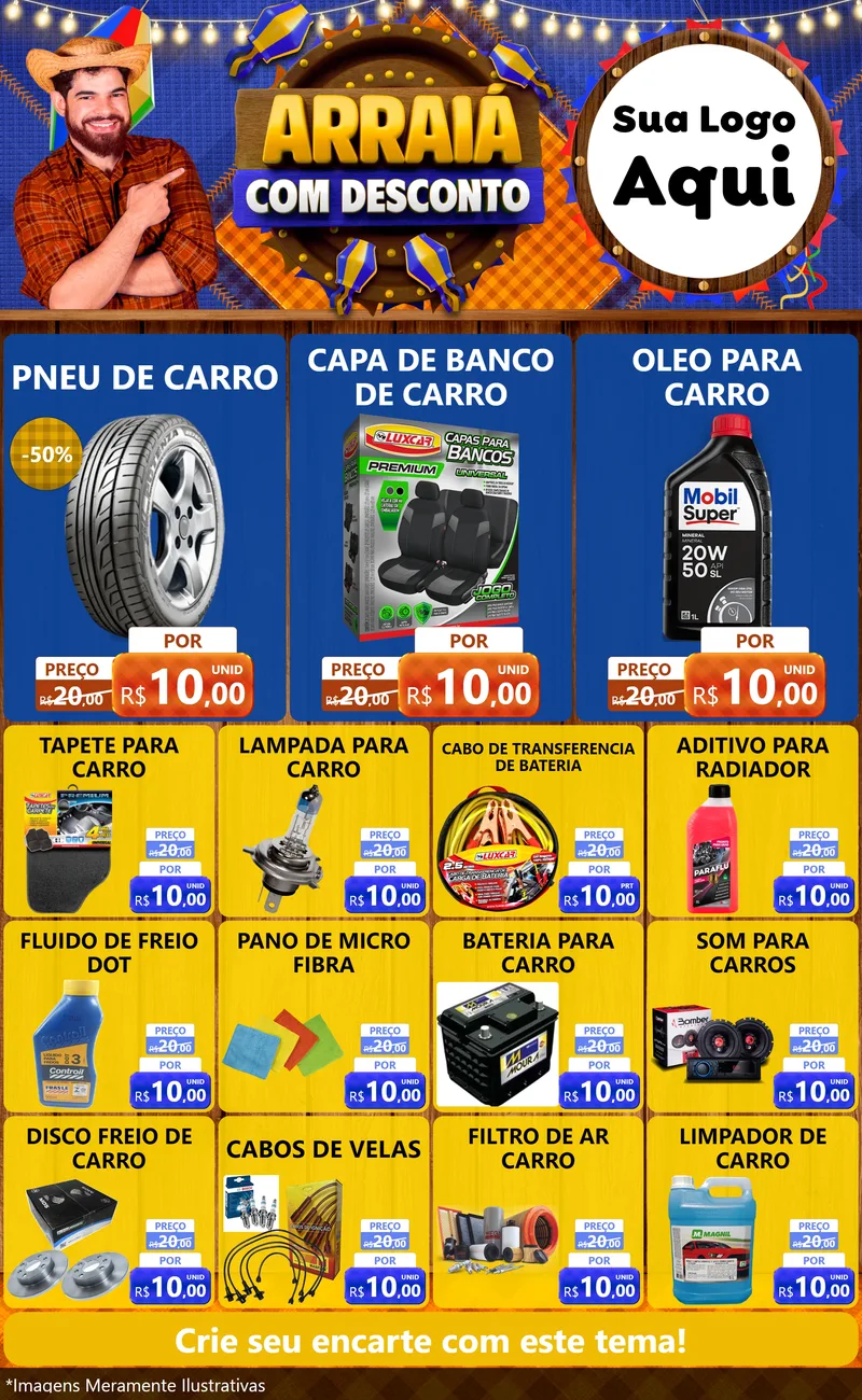Modelo de Encarte para Encarte Grande com o tema Arraiá Com Desconto para Auto peças