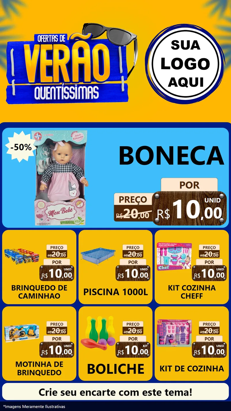 Modelo de Rede Social para Stories com o tema Ofertas de Verão Quentíssimas para Brinquedos