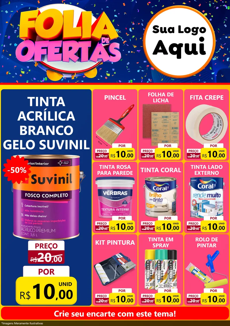 Modelo de Encarte para Encarte A4 Vertical com o tema Folia de Ofertas para Tintas e Ferramentas
