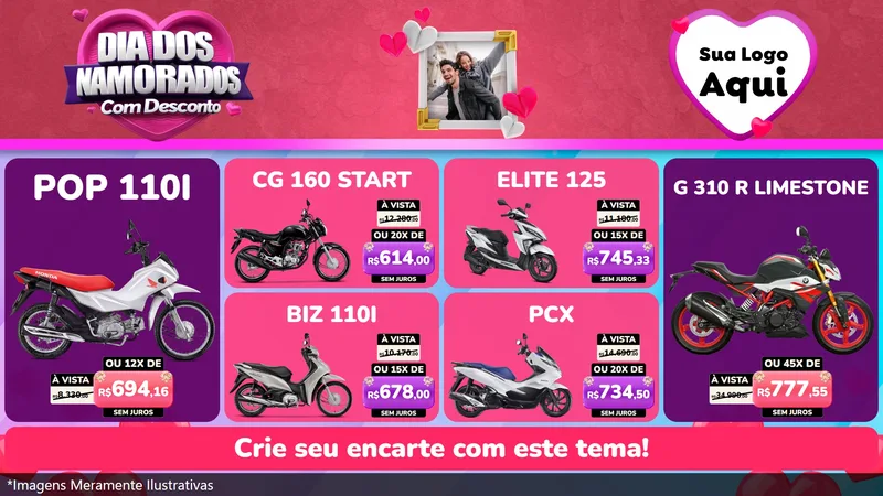 Modelo de TV para TV Horizontal com o tema Dia Dos Namorados Com Desconto para Concessionaria de Motos