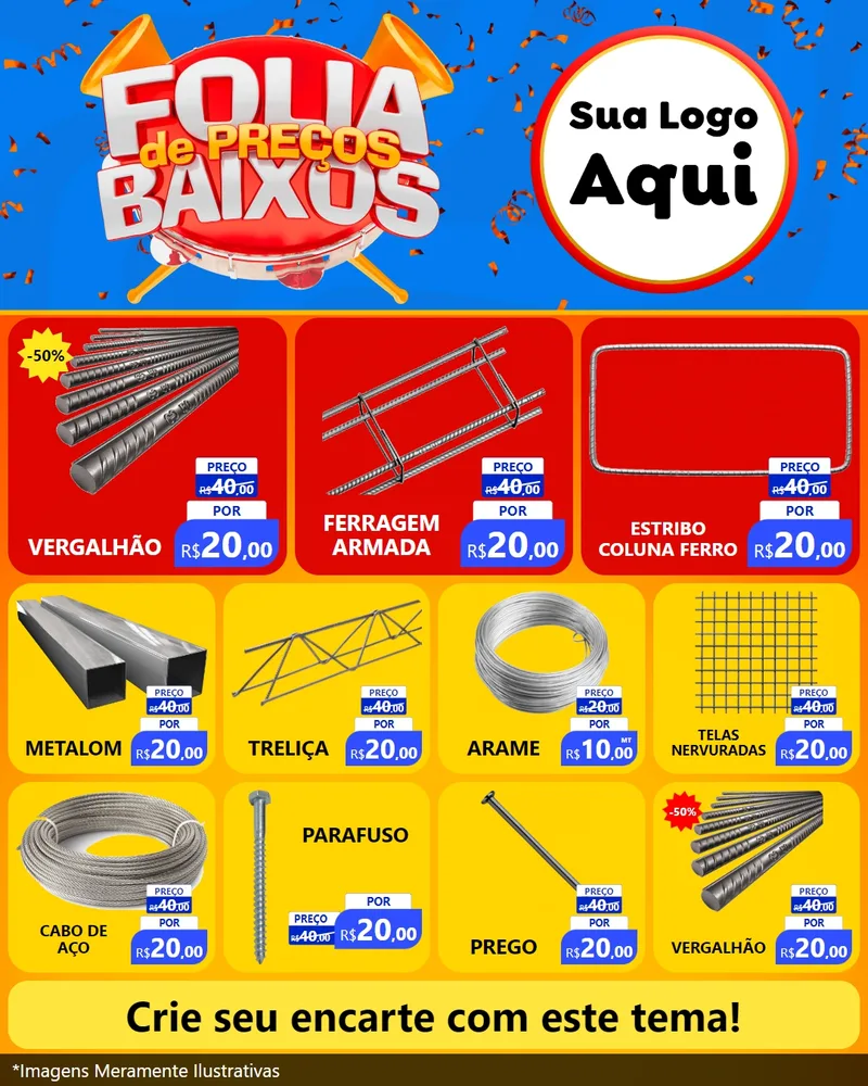 Modelo de Rede Social para Feed Instagram com o tema Folia de Preços Baixos para Ferragens