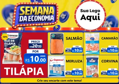 Modelo de Encarte para Encarte A4 Horizontal com o tema Semana da Economia para Peixaria