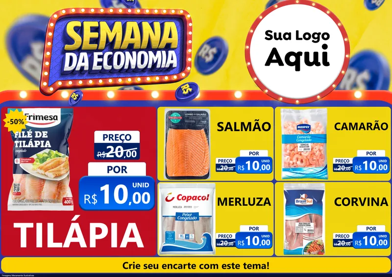 Modelo de Encarte para Encarte A4 Horizontal com o tema Semana da Economia para Peixaria