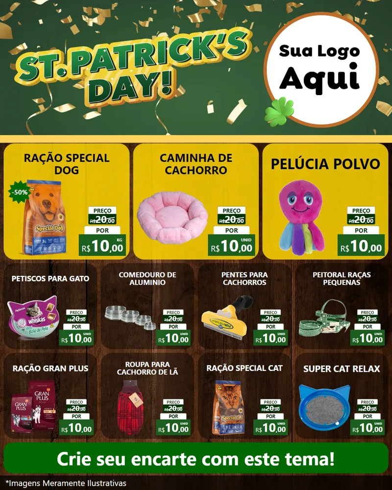 Modelo de Rede Social para Feed Instagram com o tema St Patriks Day para Pet Shop
