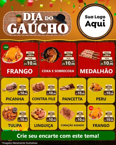 Modelo de Rede Social para Feed Instagram com o tema Dia do Gaúcho para Assados