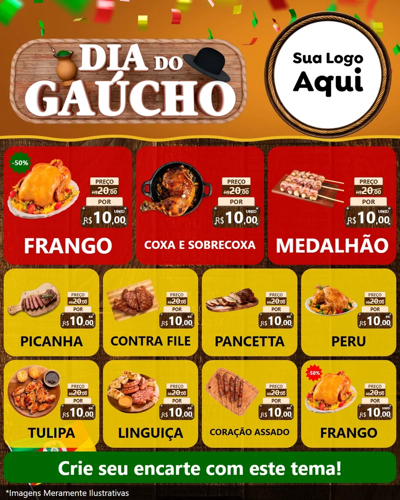 Modelo de Rede Social para Feed Instagram com o tema Dia do Gaúcho para Assados