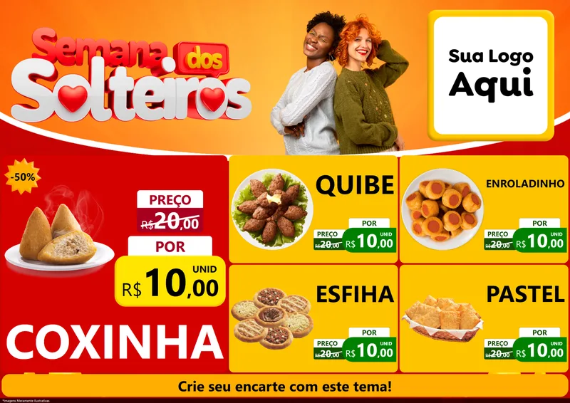Modelo de Encarte para Encarte A4 Horizontal com o tema Semana dos Solteiros para Salgadaria