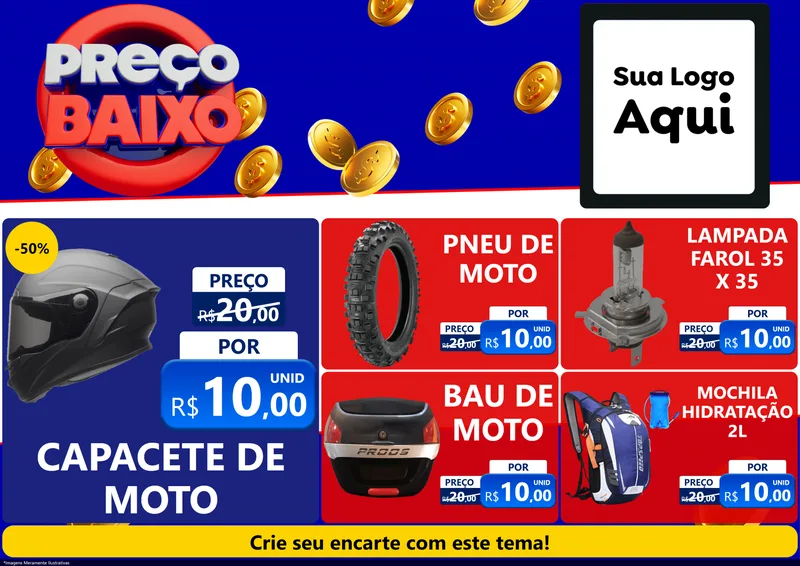 Modelo de Encarte para Encarte A4 Horizontal com o tema Preço Baixo para Moto peças