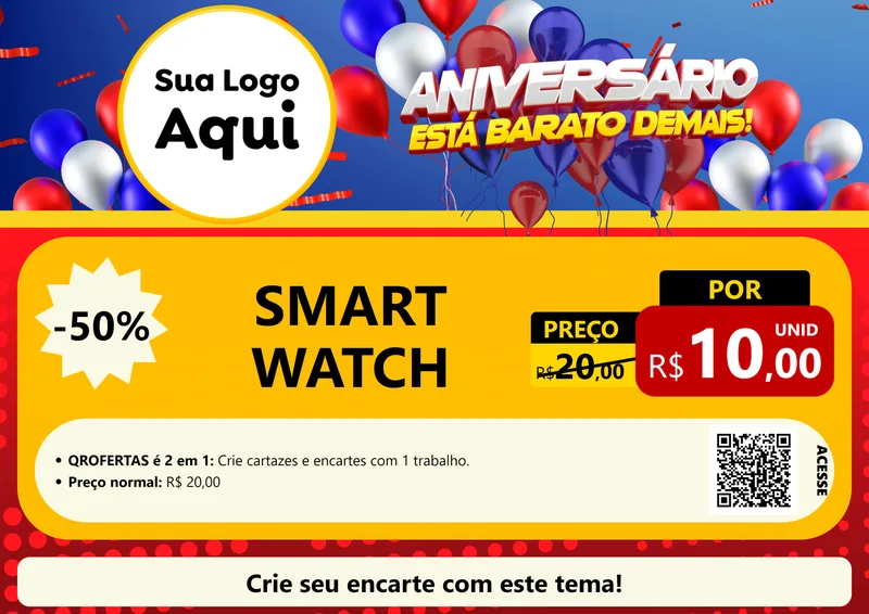 Modelo de Cartaz para Cartaz A4 Horizontal com o tema Aniversário para Informática