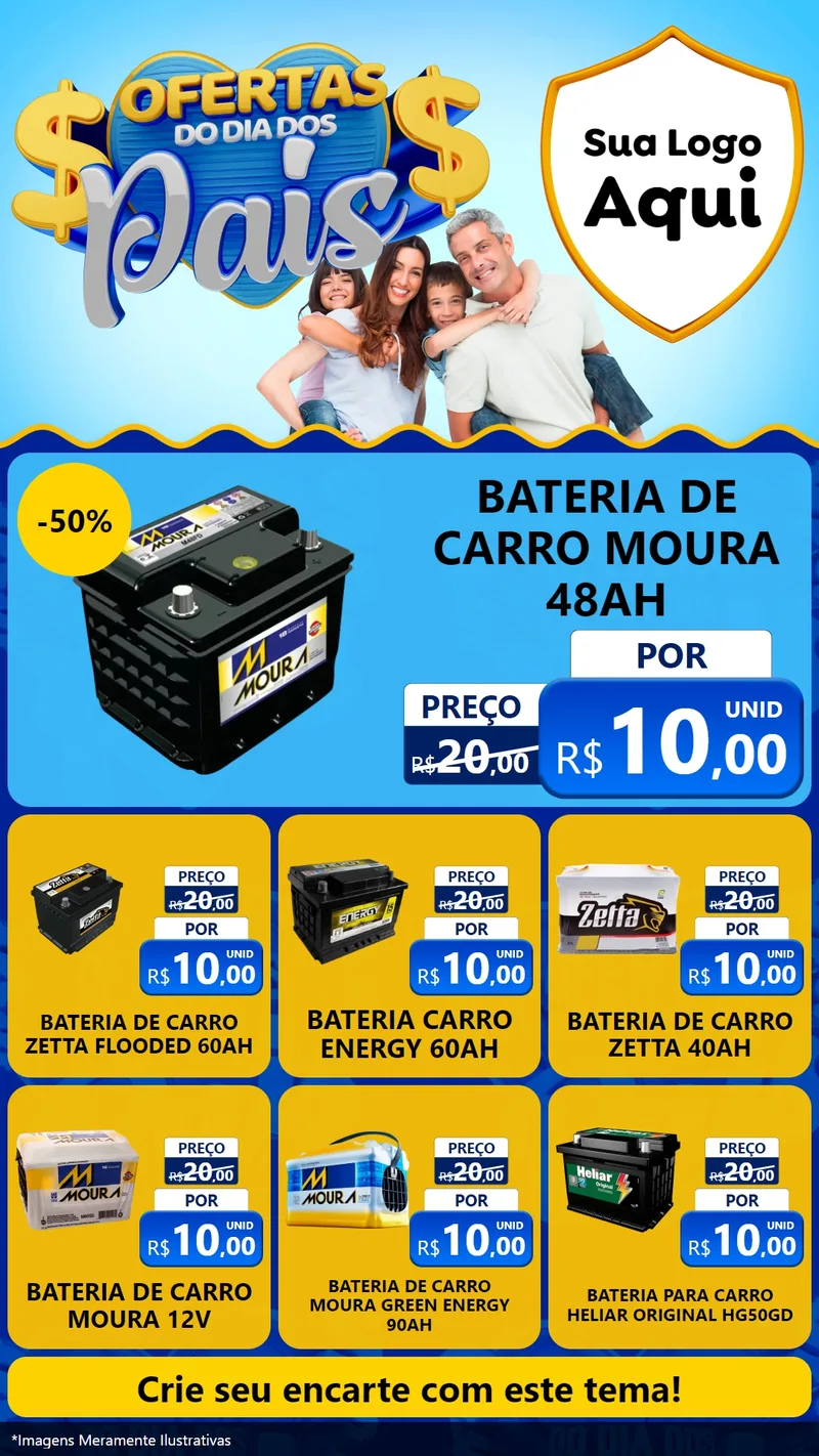 Modelo de Rede Social para Stories com o tema Ofertas do Dia dos Pais para Baterias Elétricas