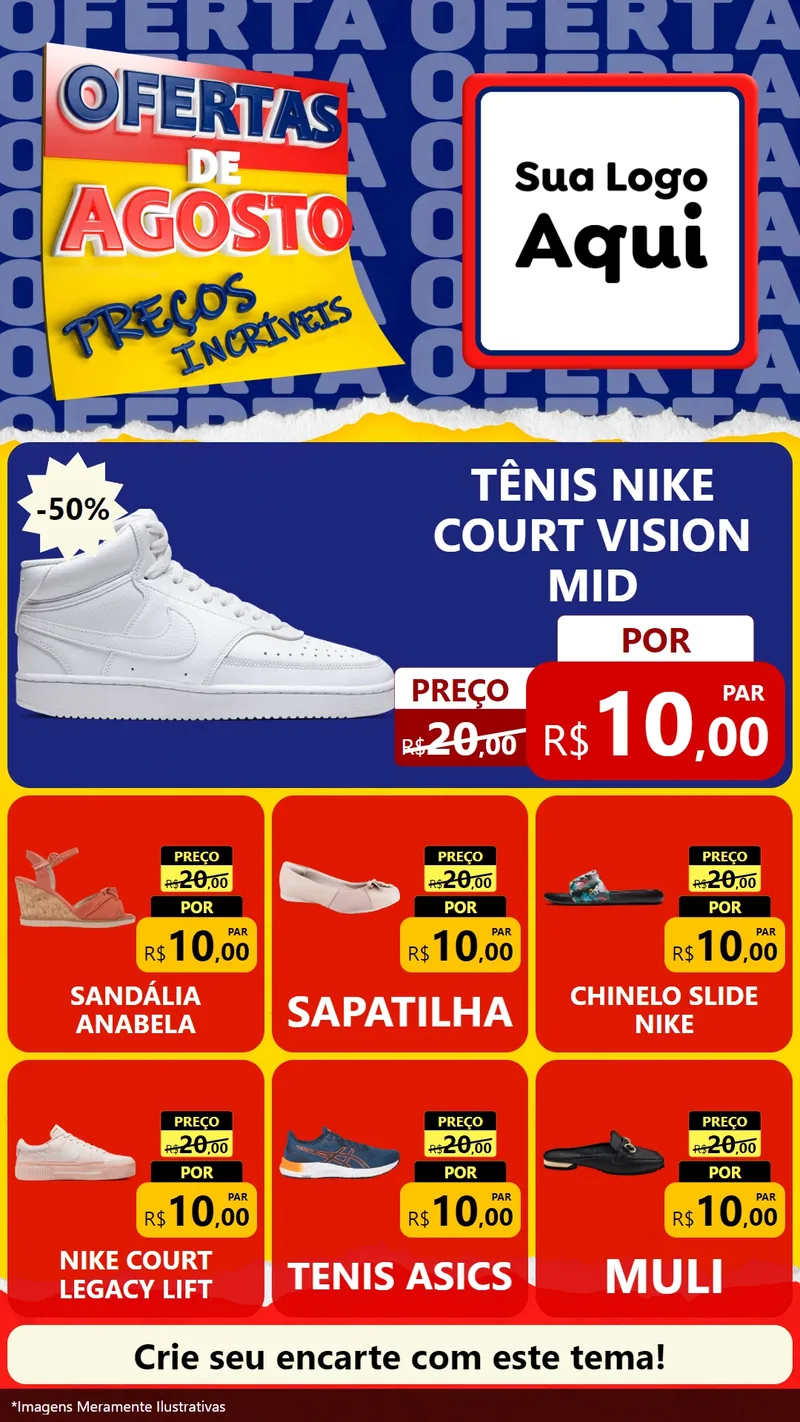 Modelo de Rede Social para Stories com o tema Ofertas de Agosto - Preços Incríveis para Calçados