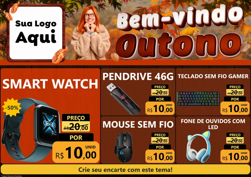 Modelo de Encarte para Encarte A4 Horizontal com o tema Bem-vindo Outono para Informática
