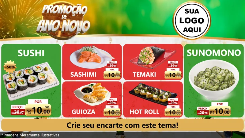 Modelo de TV para TV Horizontal com o tema Promoção de Ano Novo para Comida japonesa