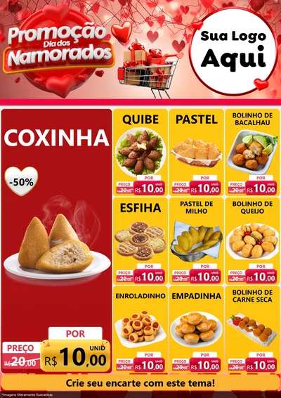 Modelo de Encarte para Encarte A4 Vertical com o tema Promoção Dia dos Namorados para Salgadaria