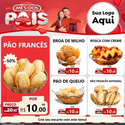 Modelo de Rede Social para Feed Facebook com o tema Mês dos Pais para Padaria
