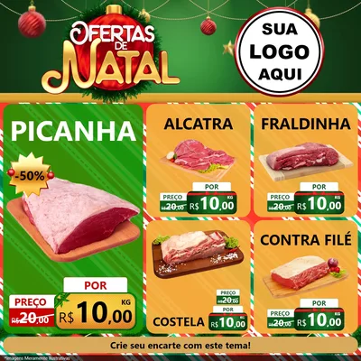 Modelo de Rede Social para Feed Facebook com o tema Ofertas de Natal para Açougue