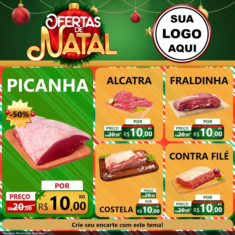 Modelo de Rede Social para Feed Facebook com o tema Ofertas de Natal para Açougue