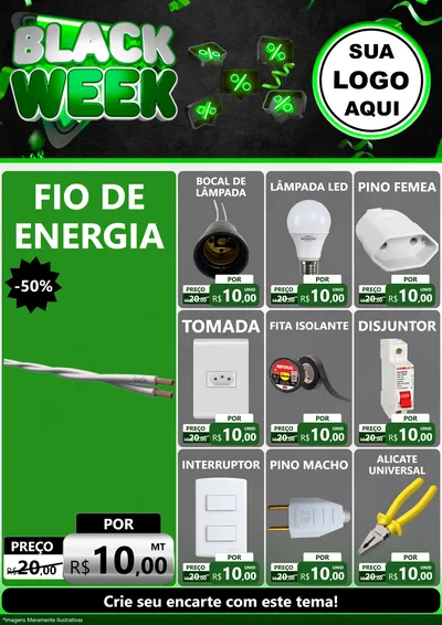 Modelo de Encarte para Encarte A4 Vertical com o tema Black Week para Materiais Elétricos